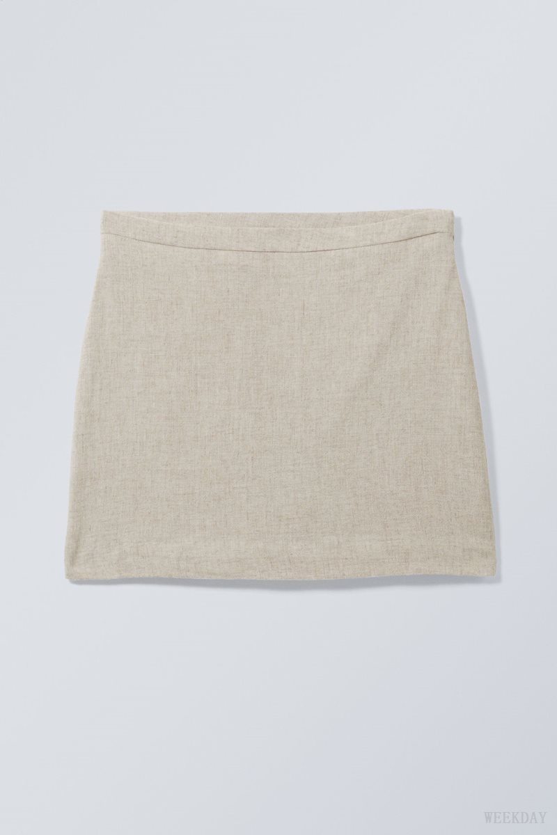 Weekday Millie Linen Mix Mini Skirt スカート レディース Ecru Japan | U3J-6790