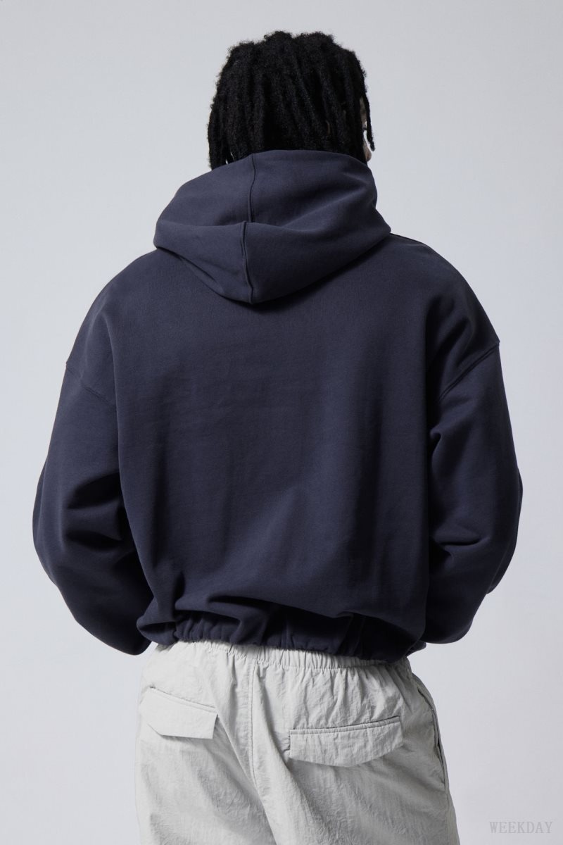 Weekday Nolan Boxy Hoodie パーカー メンズ 暗青 Japan | K7Y-9234