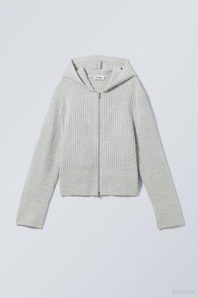 Weekday Ofelia Rib Knit Zip Hoodie パーカー レディース 白 Japan | P9M-7456