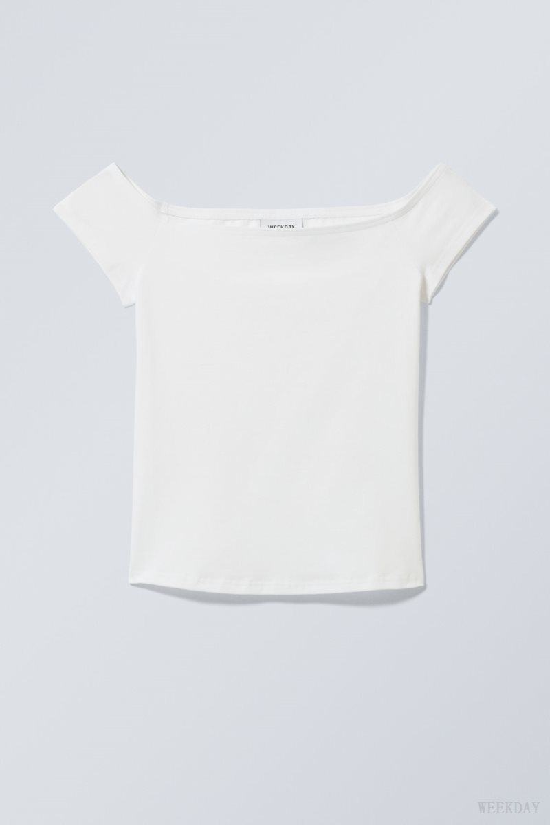 Weekday Off Shoulder T-shirt Tシャツ レディース 白 Japan | H4R-0916