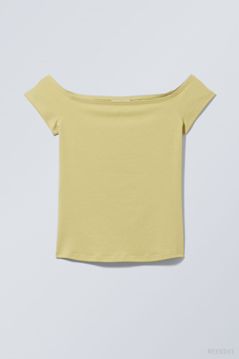 Weekday Off Shoulder T-shirt Tシャツ レディース 緑 Japan | V1V-3392