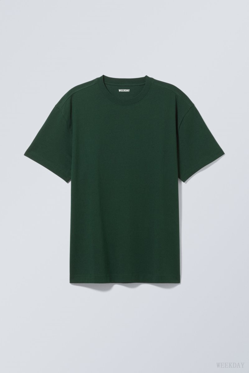 Weekday Oversized Heavyweight T-shirt Tシャツ メンズ 暗緑 Japan | E8W-4883