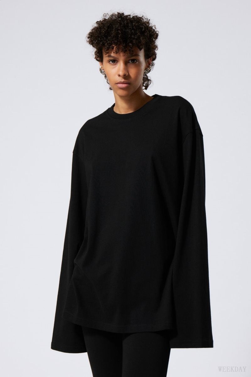 Weekday Oversized Long Sleeve T-shirt Tシャツ レディース 黒 Japan | F6C-7330