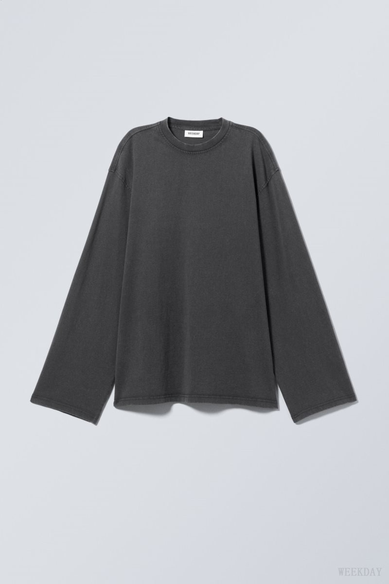 Weekday Oversized Washed Long Sleeve Top トップス レディース グレー Japan | X9M-7077