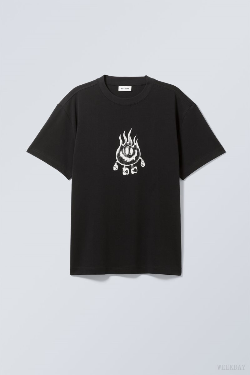 Weekday Oversized グラフィック Printed T-shirt Tシャツ メンズ Happy Flame Japan | V2I-1833