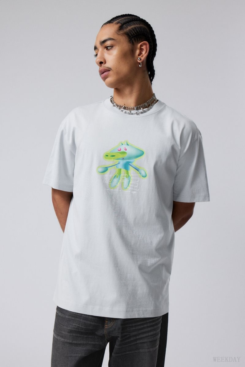 Weekday Oversized グラフィック Printed T-shirt Tシャツ メンズ Techno Guy Japan | O9U-4648