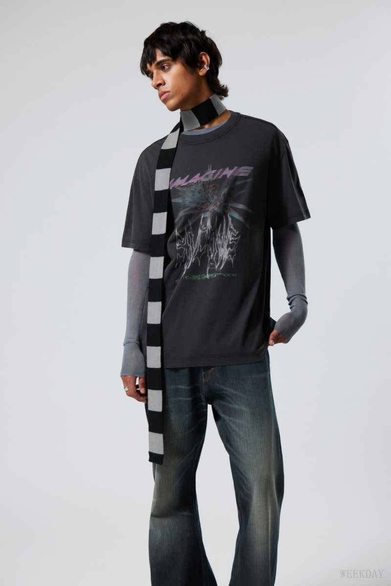 Weekday Oversized グラフィック Printed T-shirt Tシャツ メンズ 黒 Japan | M6F-7924