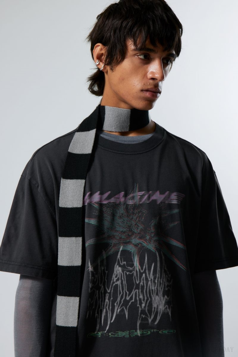 Weekday Oversized グラフィック Printed T-shirt Tシャツ メンズ 黒 Japan | M6F-7924