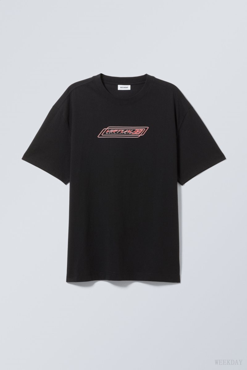 Weekday Oversized グラフィック Printed T-shirt Tシャツ メンズ 黒 Japan | N4K-9841