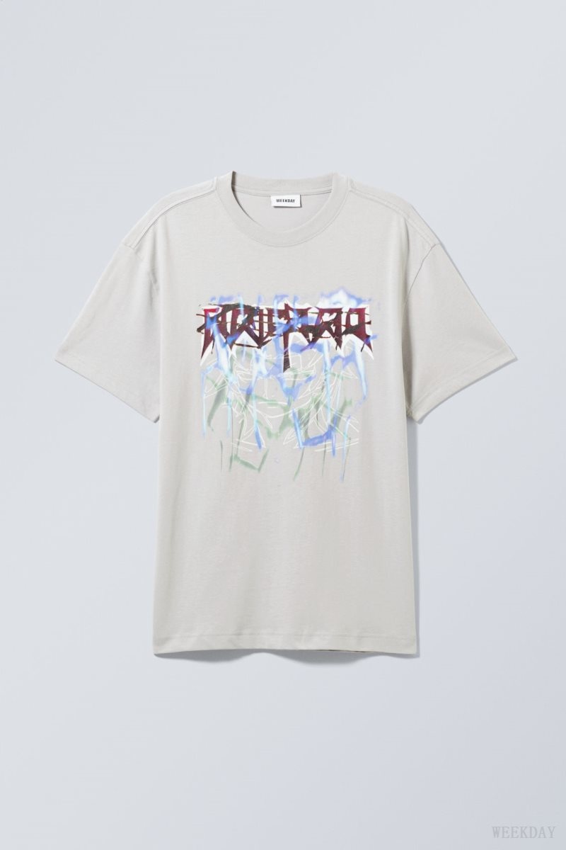 Weekday Oversized グラフィック Printed T-shirt Tシャツ メンズ グレー Japan | N1B-3929