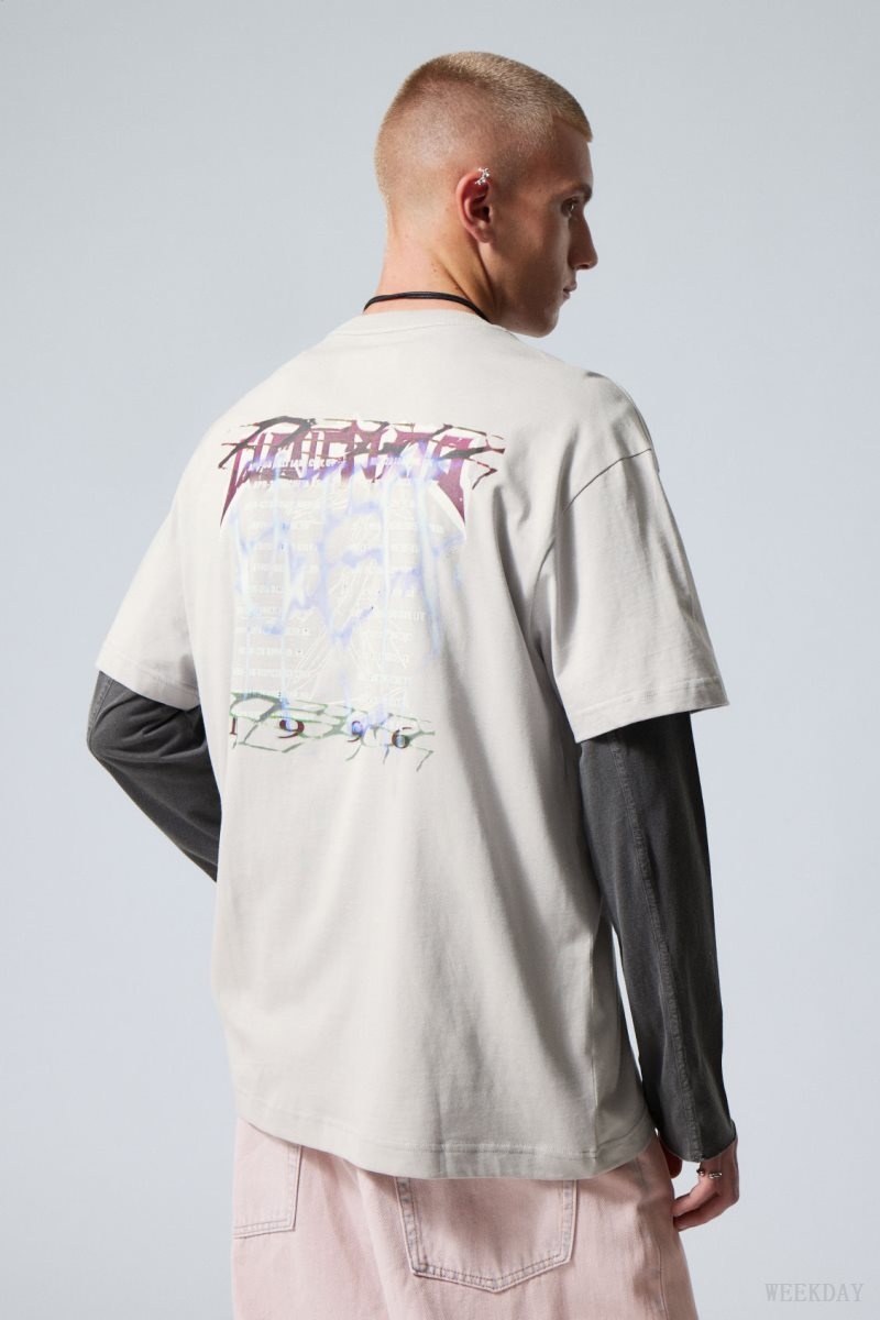 Weekday Oversized グラフィック Printed T-shirt Tシャツ メンズ グレー Japan | N1B-3929