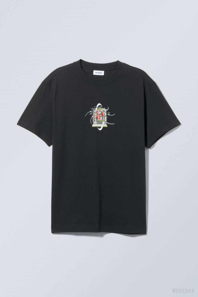 Weekday Oversized グラフィック Printed T-shirt Tシャツ メンズ 黒 Japan | R1Q-6831