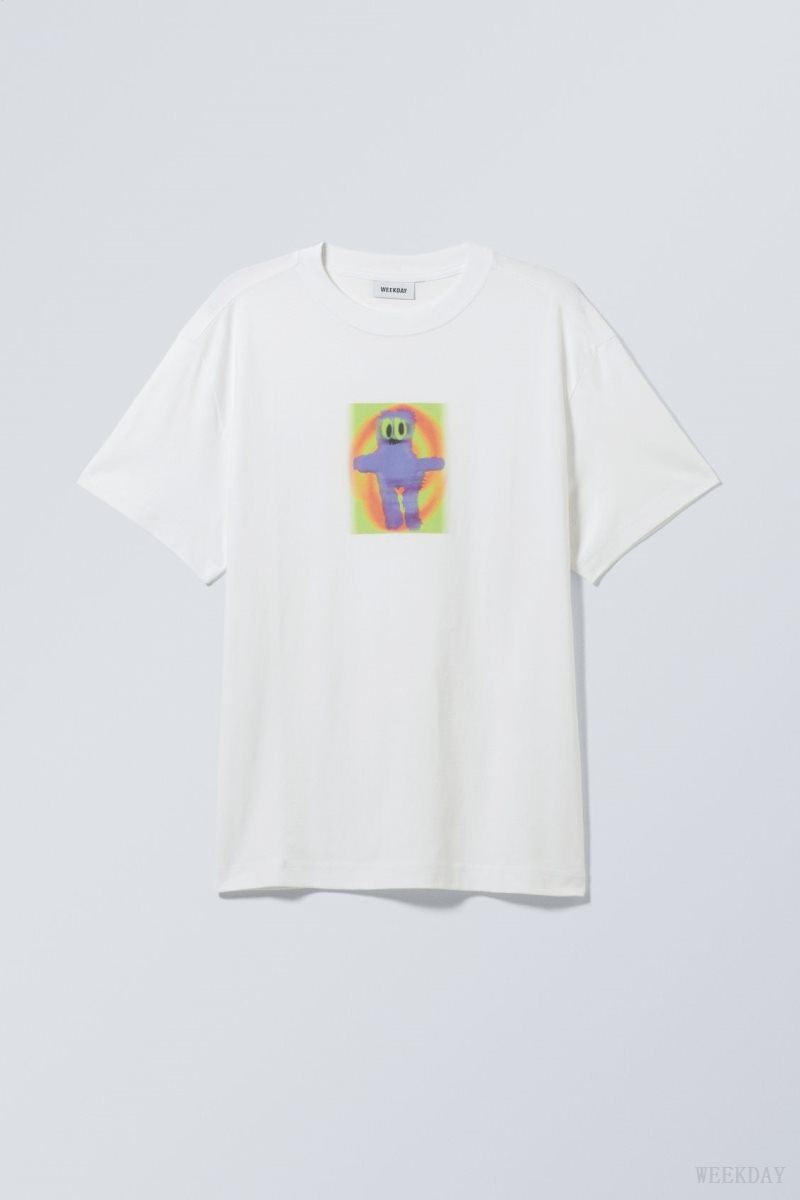 Weekday Oversized グラフィック Printed T-shirt Tシャツ メンズ 紫 白 Japan | G0O-9798