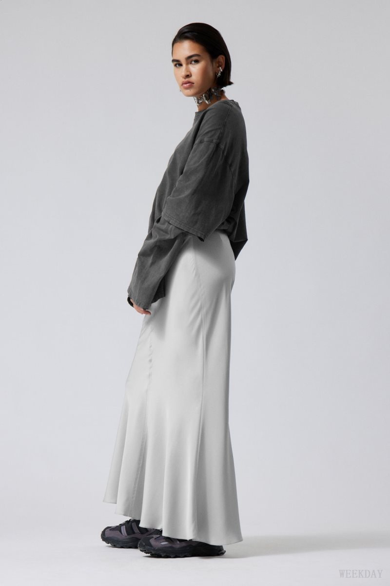 Weekday Paige Satin Long Skirt スカート レディース ライトグレー Japan | D7L-9766