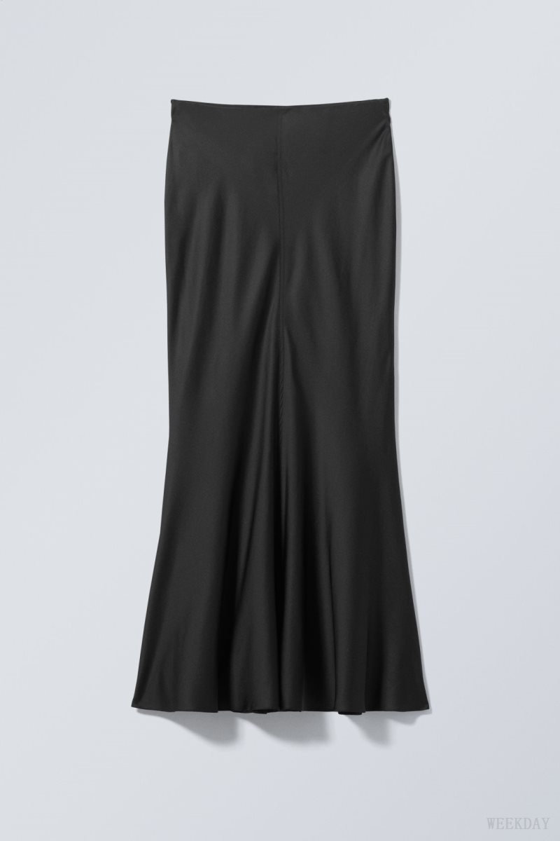 Weekday Paige Satin Long Skirt スカート レディース 黒 Japan | V6Z-4801