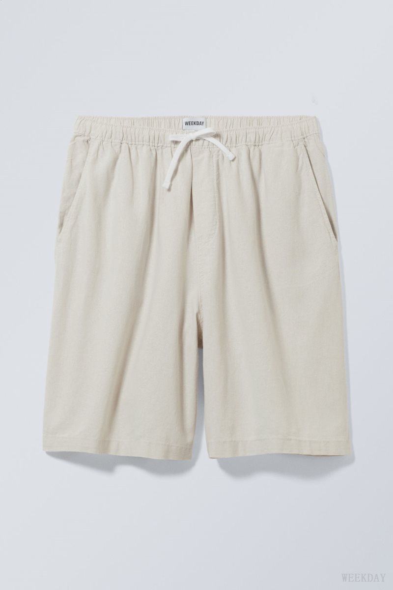 Weekday Patrik Loose Linen Shorts ショートパンツ メンズ ベージュ Japan | M9Y-2942