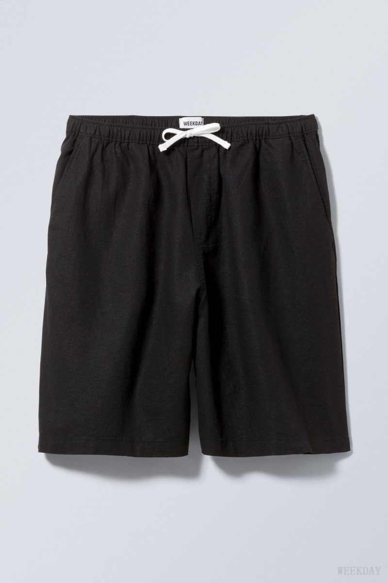 Weekday Patrik Loose Linen Shorts ショートパンツ メンズ 黒 Japan | S6Z-3685