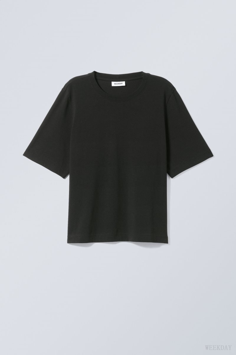 Weekday Perfect Boxy T-shirt Tシャツ レディース 黒 Japan | D4B-2440