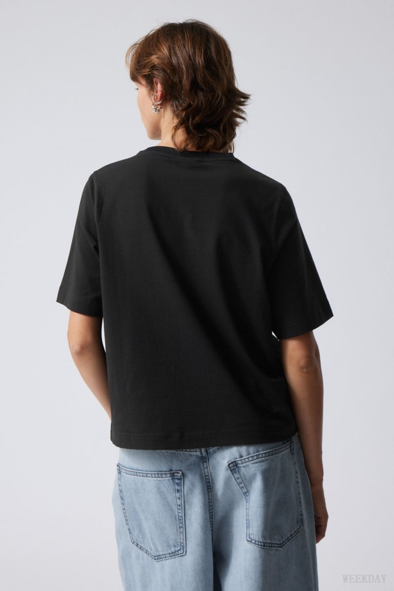 Weekday Perfect Boxy T-shirt Tシャツ レディース 黒 Japan | D4B-2440