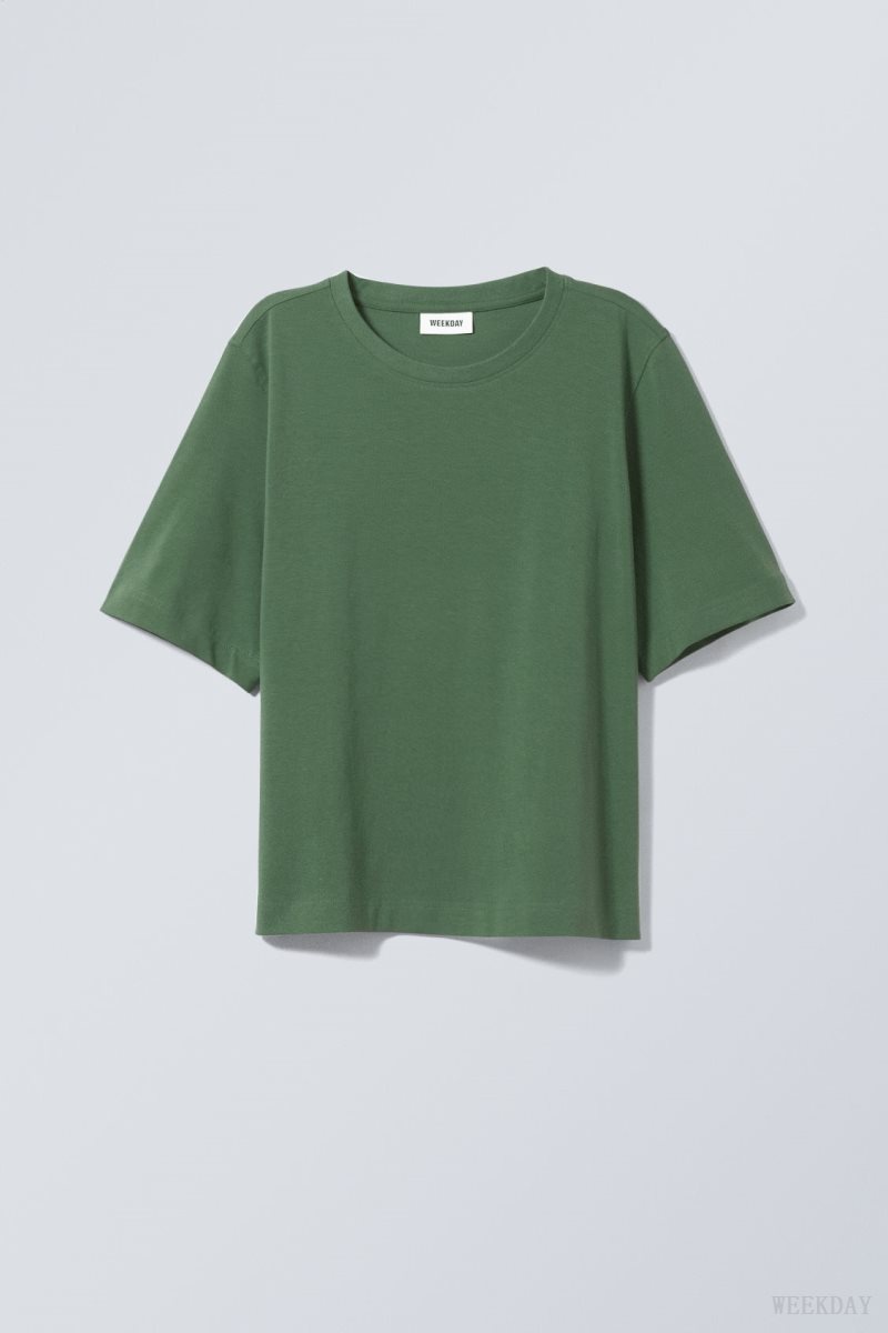 Weekday Perfect Boxy T-shirt Tシャツ レディース 緑 Japan | K4V-8464