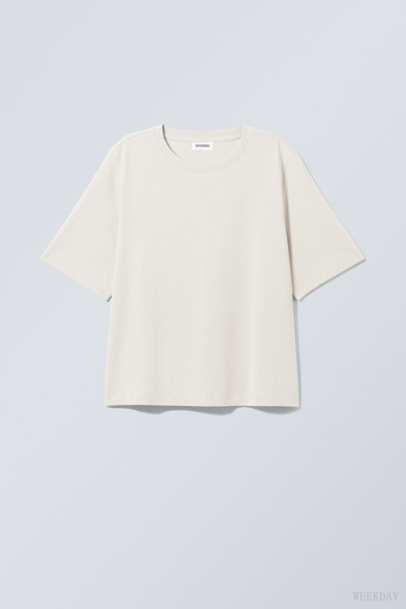 Weekday Perfect Boxy T-shirt Tシャツ レディース ライトベージュ Japan | O3P-1637