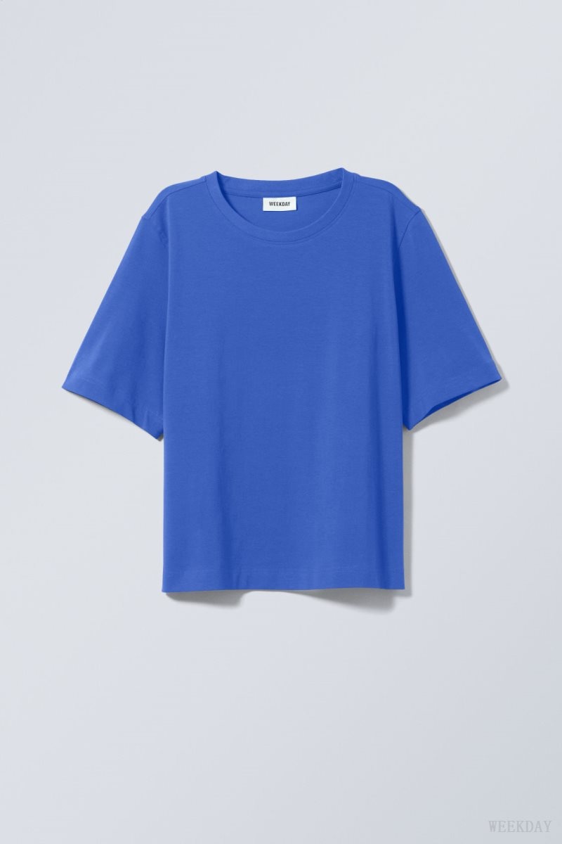 Weekday Perfect Boxy T-shirt Tシャツ レディース 深い青 Japan | S1C-9996