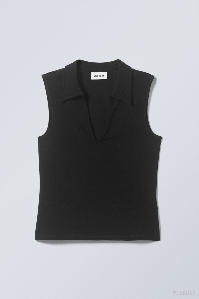 Weekday Phoebe Polo Top トップス レディース 黒 Japan | Y5A-0210