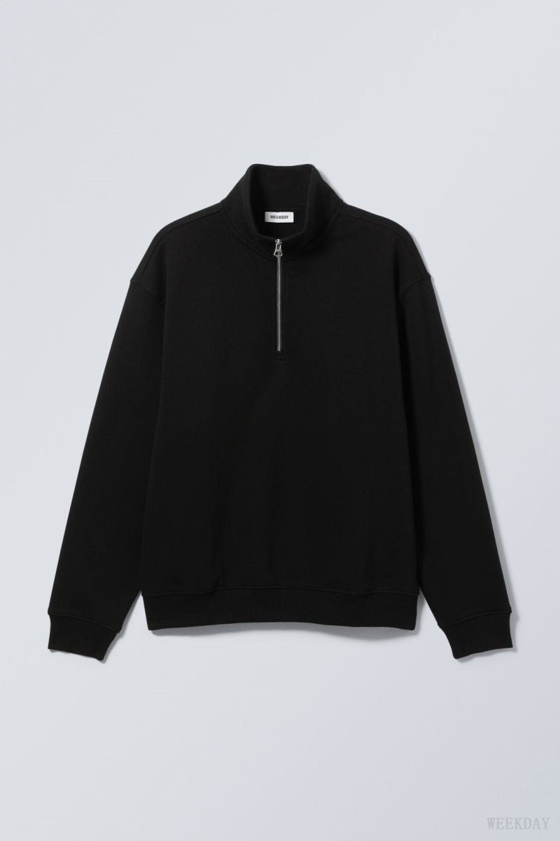 Weekday Relaxed Heavy Half Zip Sweater スウェットシャツ メンズ 黒 Japan | A1K-7234