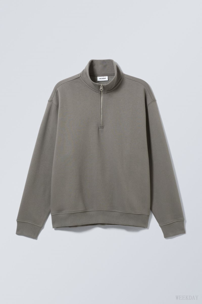 Weekday Relaxed Heavy Half Zip Sweater スウェットシャツ メンズ グレー Japan | U4H-1916