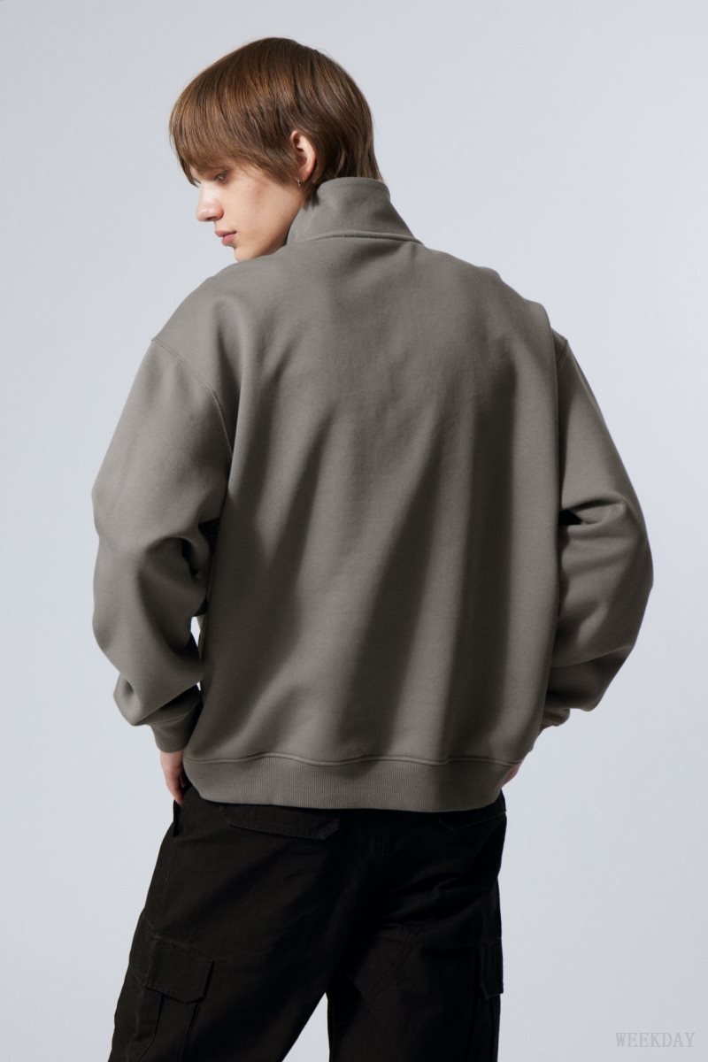 Weekday Relaxed Heavy Half Zip Sweater スウェットシャツ メンズ グレー Japan | U4H-1916