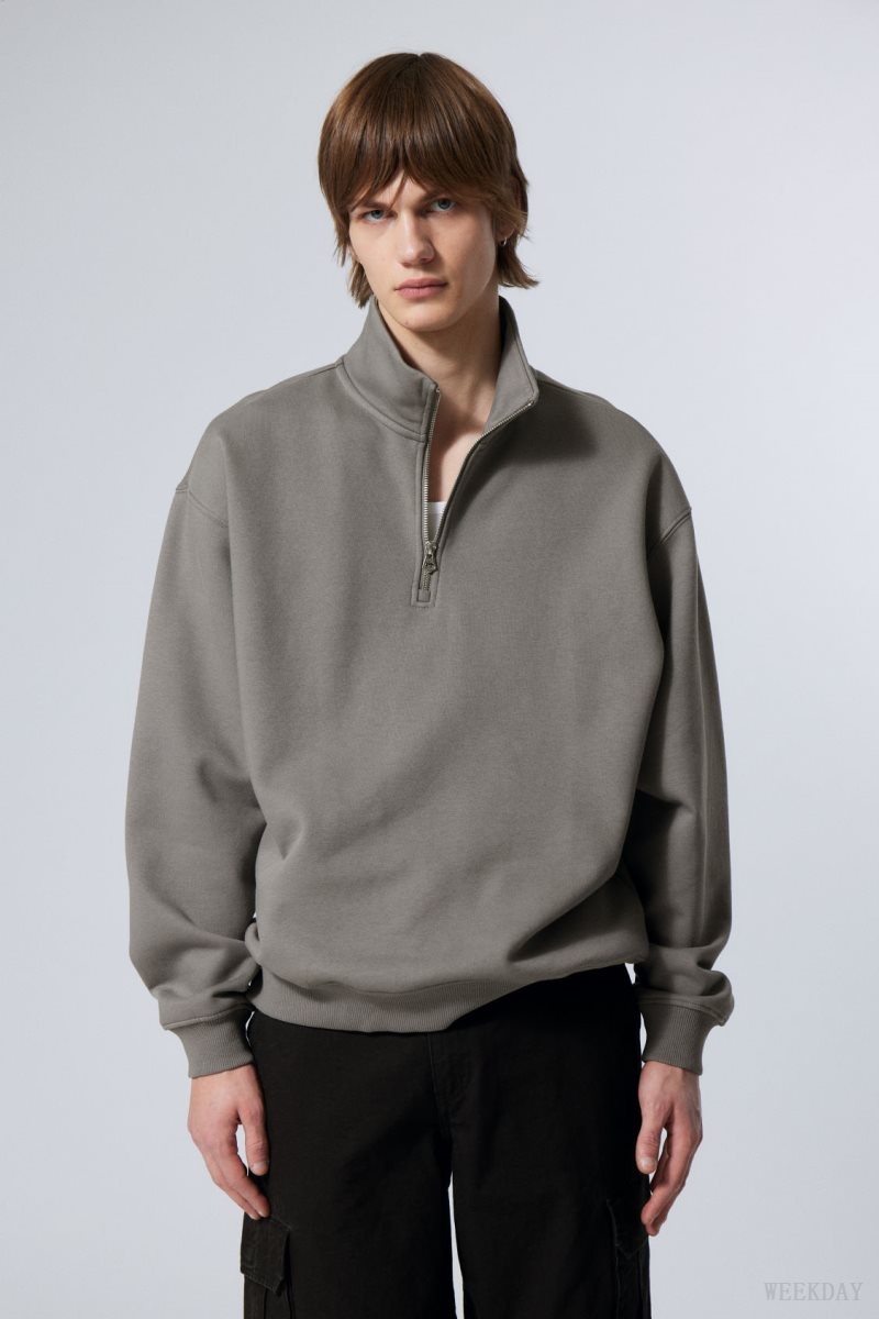 Weekday Relaxed Heavy Half Zip Sweater スウェットシャツ メンズ グレー Japan | U4H-1916