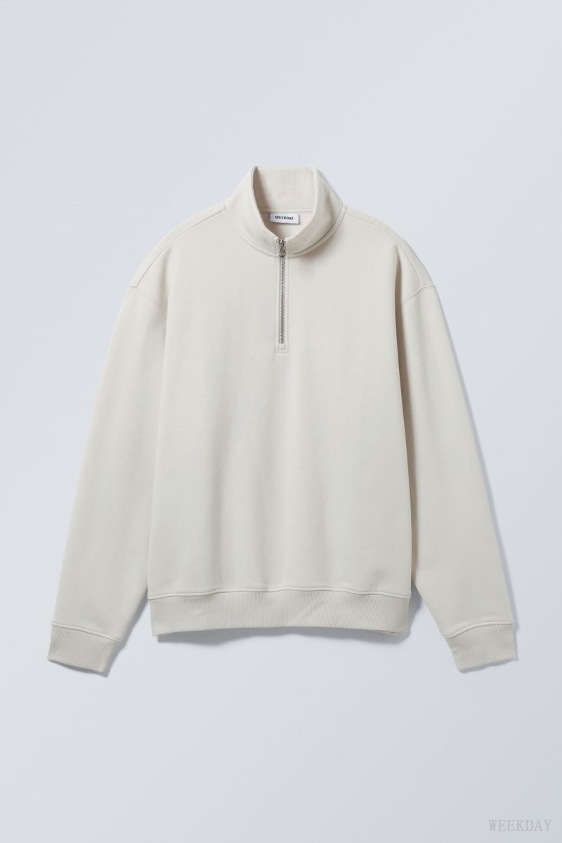 Weekday Relaxed Heavy Half Zip Sweater スウェットシャツ メンズ Ecru Japan | T5P-0736