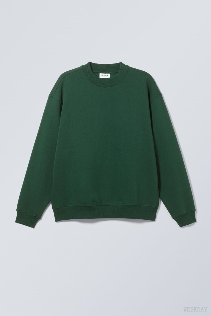 Weekday Relaxed Heavyweight Sweatshirt スウェットシャツ メンズ 暗緑 Japan | T6S-0653