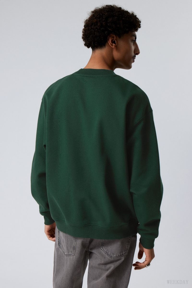 Weekday Relaxed Heavyweight Sweatshirt スウェットシャツ メンズ 暗緑 Japan | T6S-0653