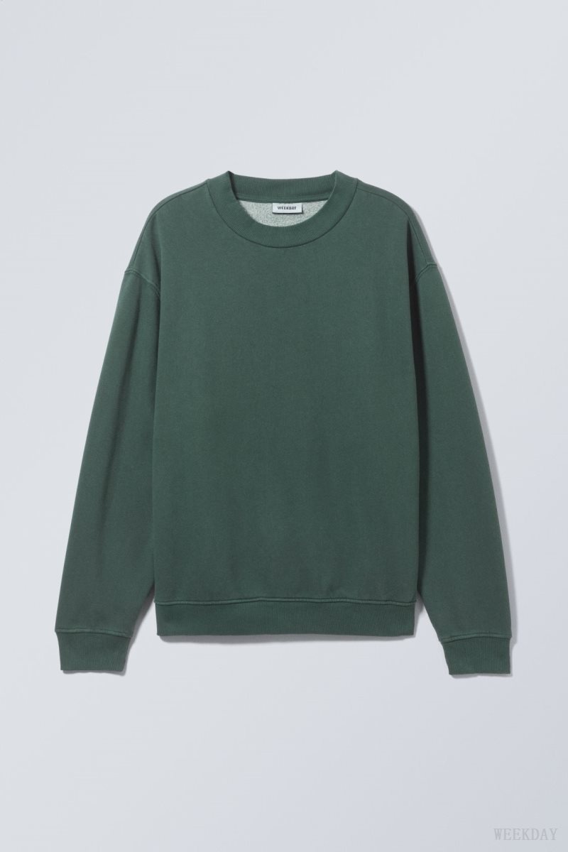 Weekday Relaxed Heavyweight Sweatshirt スウェットシャツ メンズ 暗緑 Japan | S1Z-9111