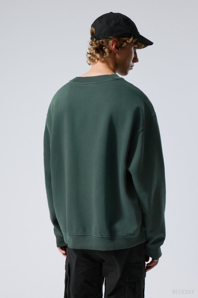 Weekday Relaxed Heavyweight Sweatshirt スウェットシャツ メンズ 暗緑 Japan | S1Z-9111