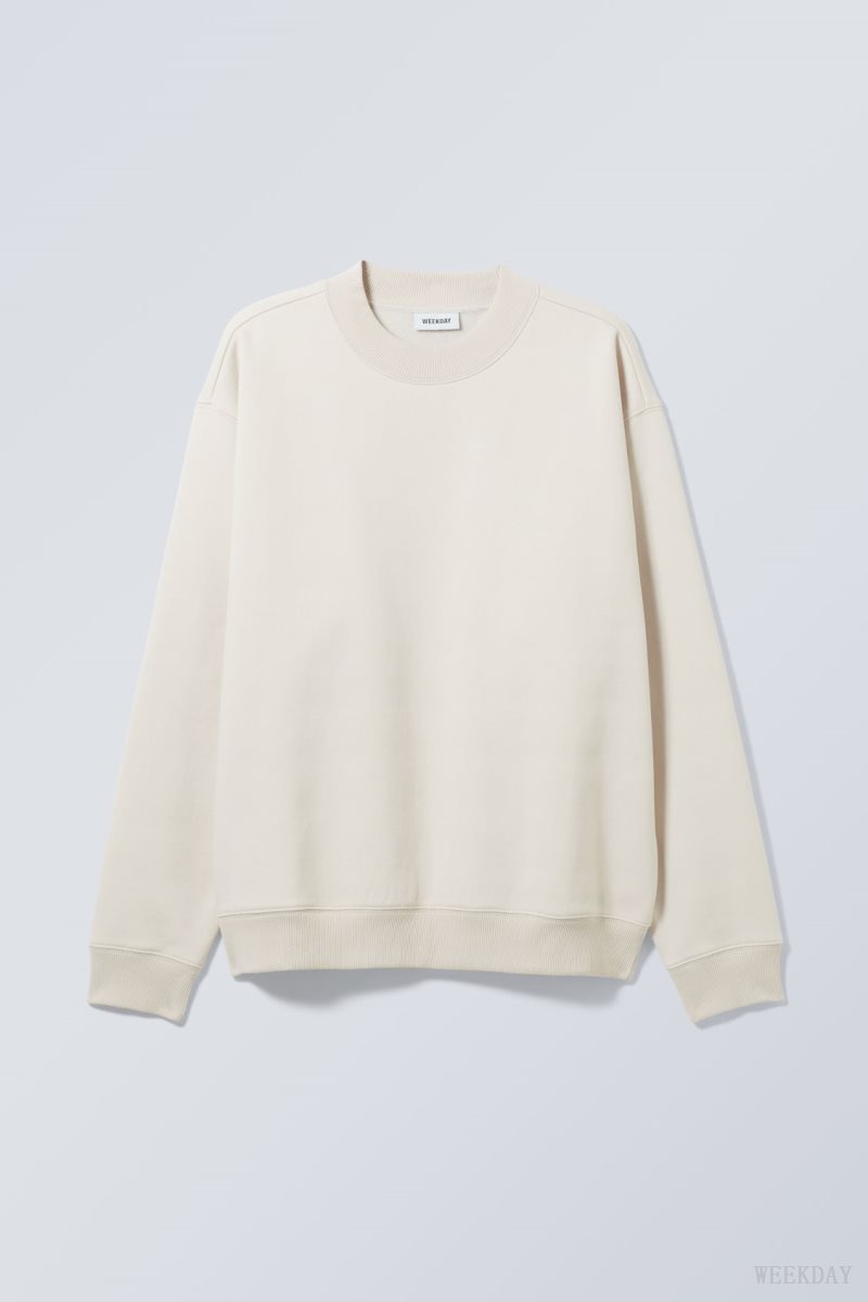 Weekday Relaxed Heavyweight Sweatshirt スウェットシャツ メンズ Ecru Japan | M0Z-6972