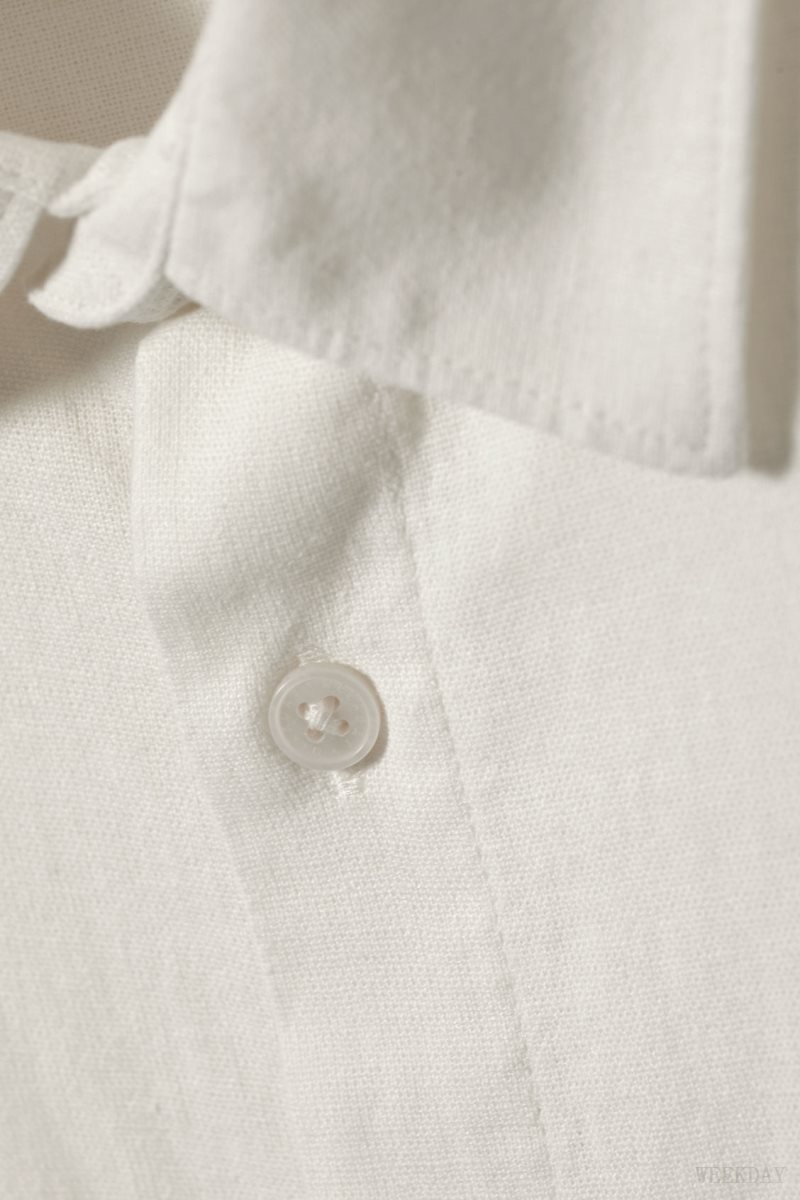 Weekday Relaxed Linen Short Sleeve Shirt シャツ メンズ Ecru Japan | M5N-3501