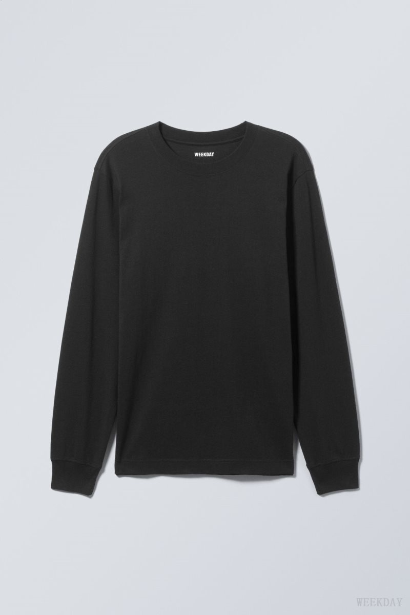 Weekday Relaxed Midweight Long Sleeve スウェットシャツ メンズ 黒 Japan | Q0D-5162