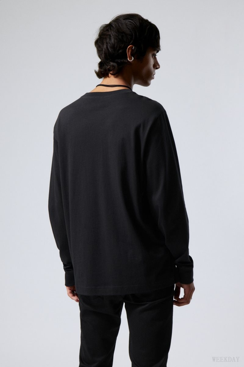 Weekday Relaxed Midweight Long Sleeve スウェットシャツ メンズ 黒 Japan | Q0D-5162