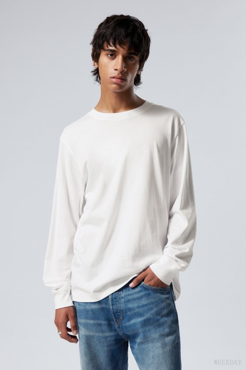 Weekday Relaxed Midweight Long Sleeve スウェットシャツ メンズ 白 Japan | X6G-9503