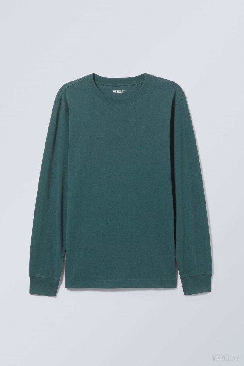 Weekday Relaxed Midweight Long Sleeve スウェットシャツ メンズ 暗緑 Japan | P4D-8927