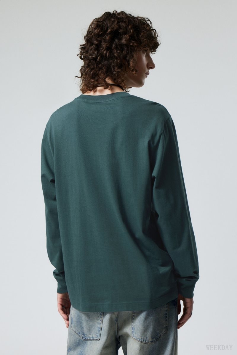 Weekday Relaxed Midweight Long Sleeve スウェットシャツ メンズ 暗緑 Japan | P4D-8927