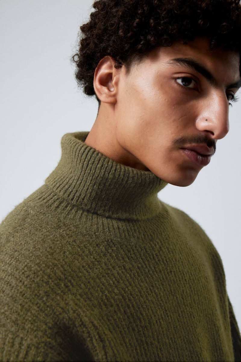 Weekday Renzo Relaxed ウール Blend Turtleneck アクセサリー メンズ カーキ 緑 Japan | P2I-0141