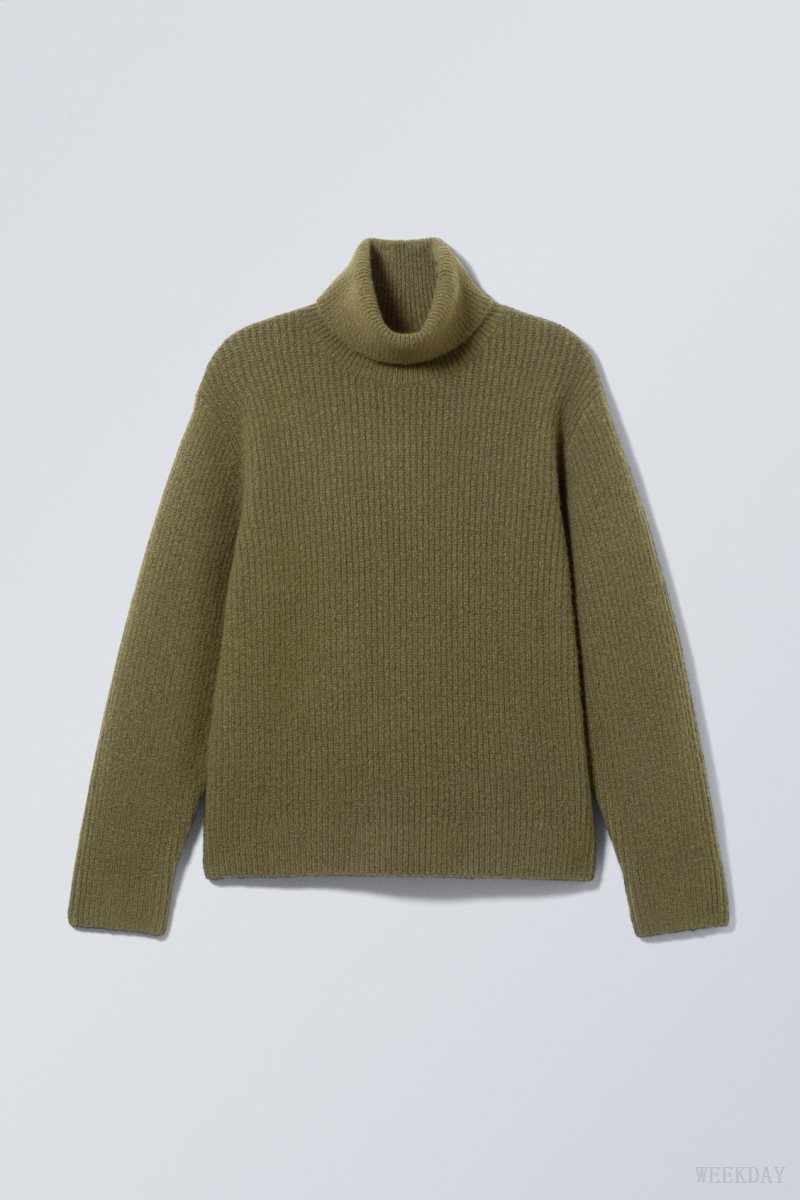 Weekday Renzo Relaxed ウール Blend Turtleneck アクセサリー メンズ カーキ 緑 Japan | P2I-0141