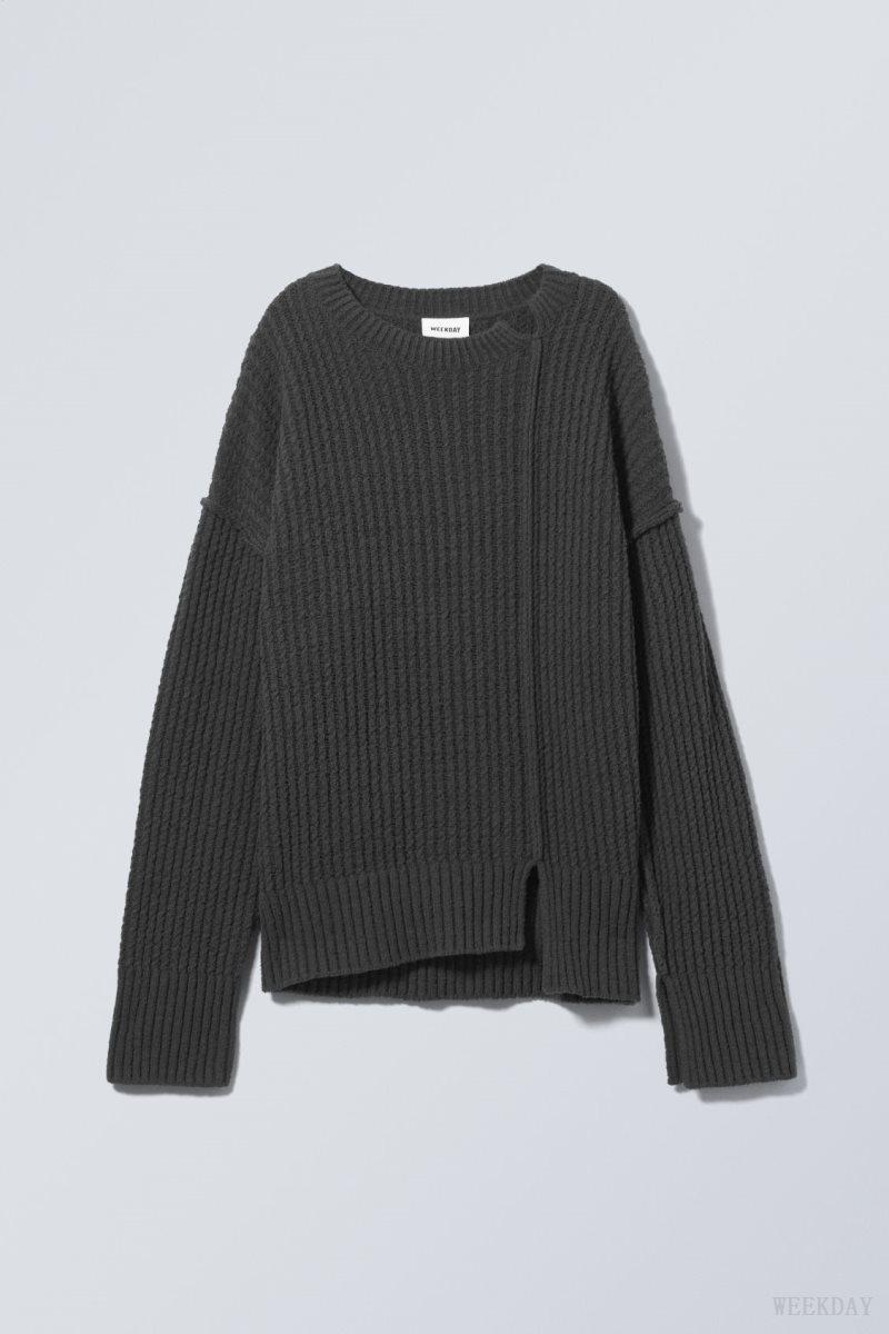 Weekday Rey Oversize Asymmetric Sweater セーター レディース 暗グレー Japan | J3L-6561