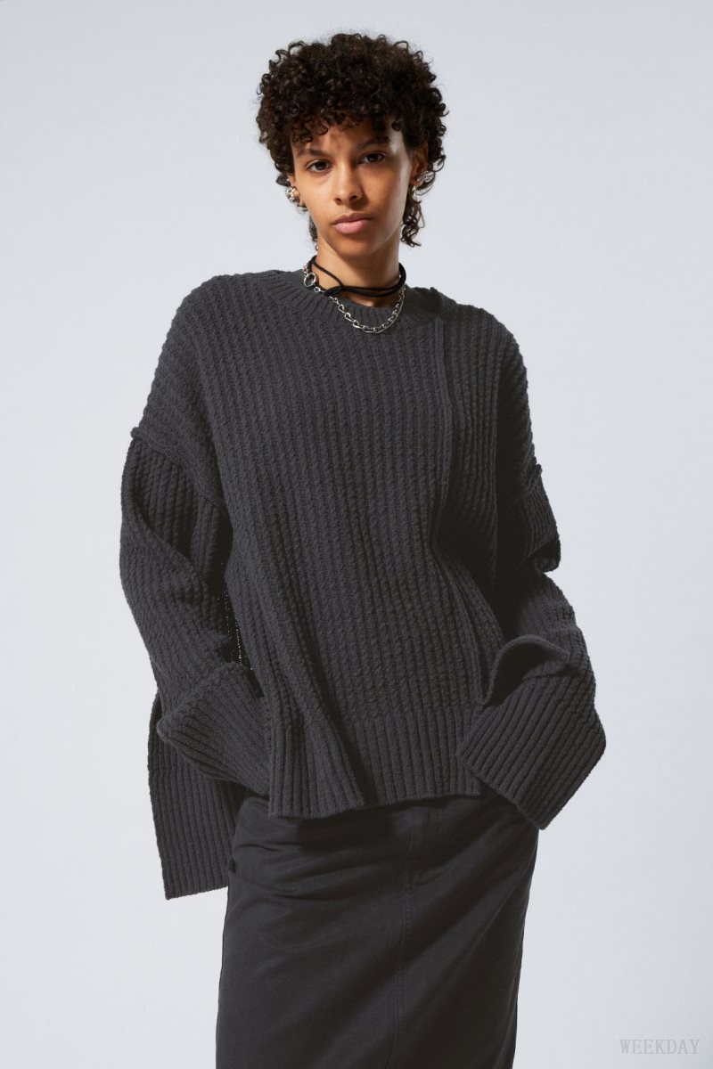 Weekday Rey Oversize Asymmetric Sweater セーター レディース 暗グレー Japan | J3L-6561