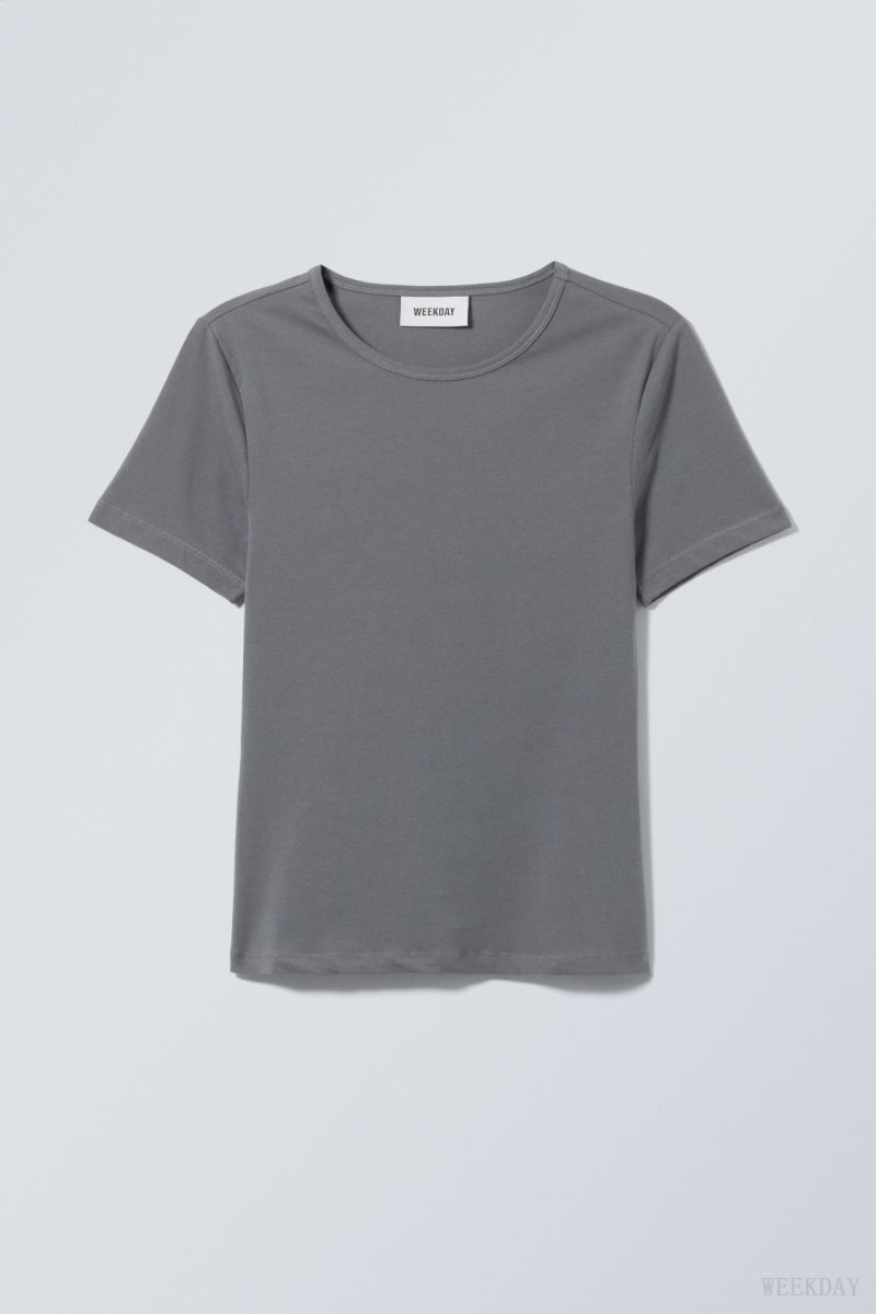 Weekday Slim Fitted T-shirt Tシャツ レディース 暗グレー Japan | L8R-0646