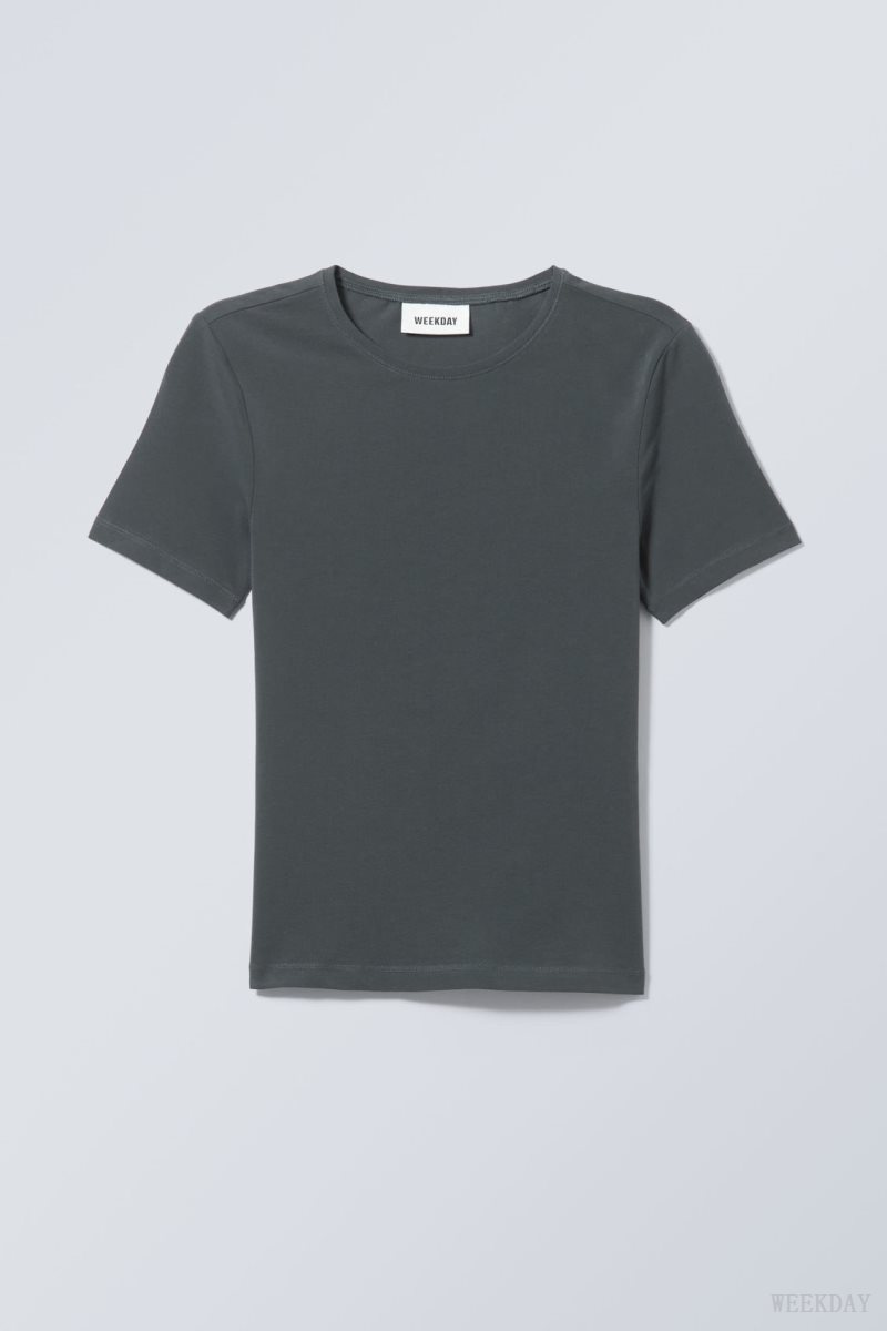 Weekday Slim Fitted T-shirt Tシャツ レディース 暗緑 Japan | S4M-2834