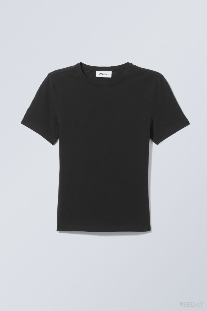 Weekday Slim Fitted T-shirt Tシャツ レディース 黒 Japan | S6T-3783